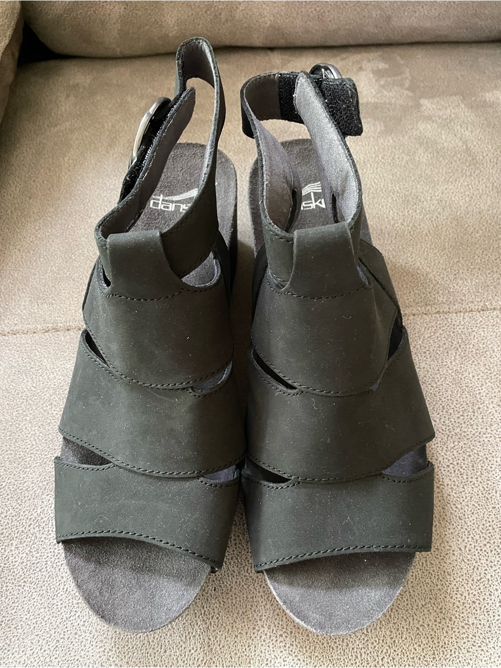 Dansko Black Open-Toe Wedge Sandals Size 7.5/38